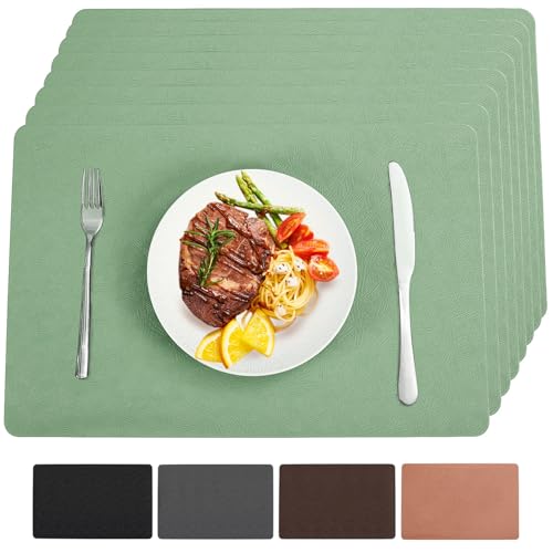 Green Vinyl Placemats Set of 6 Waterproof Wipeable Table Mats - color: Green