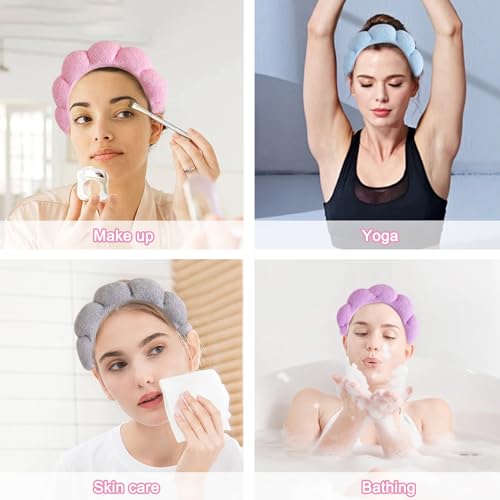 Beleki Spa Headband for Washing Face, Sponge Makeup Skincare Headband & Wristband Set Non Slip Headbands Soft Puffy Headwear Hair Accessories for Women Girls, Blue - color: Blue