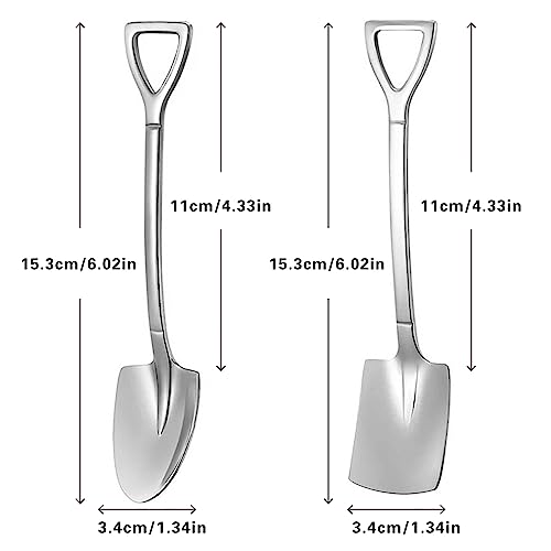 TAORANJU 4 Pcs 6" Small Dessert Spoons, Stainless Steel Shovel Shape Coffee Ice Cream Spoons, Creative Tableware Tea Sugar Stirring Spoon for Party Festival Gift