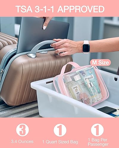 BAGSMART Clear Toiletry Bag with Handle 2-Pack TSA Approved, Pink - color: Pastel Pink, size: Medium
