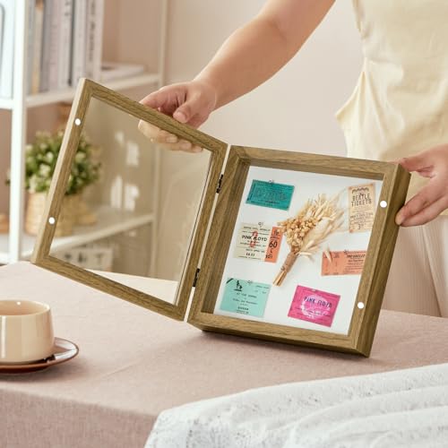 8x8 Brown Deep Shadow Box Picture Frame with HD Clear Glass - color: Brown, size: 8x8