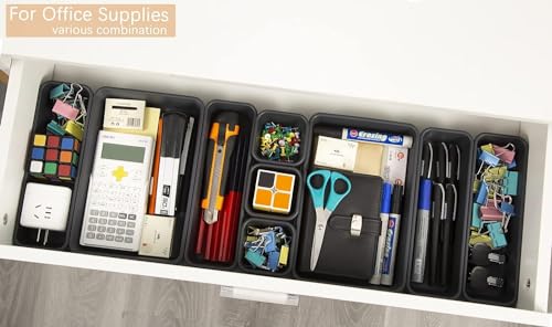 Kutesna 25PCS Interlocking Drawer Organizer, Plastic Desk Organizer Set - color: Black, size: 25 pieces