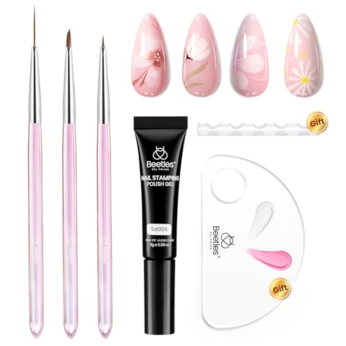 Beetles Nail Art Brushes Set for Gel Polish 3 Pcs Nail Art Design Pen - color: C-Pink-3
