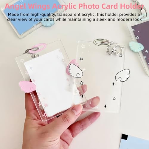 2-Pack Wing Shaped Photocard Holder - Clear Acrylic Cute Photocard Holder Keychain,Bus Cards,Ideal Gift for Fans - color: Purple/Blue