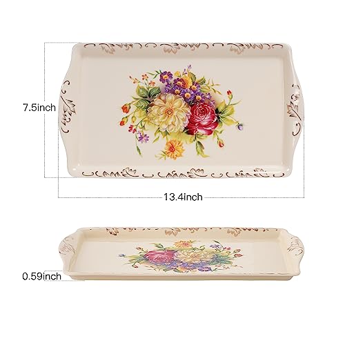 YOLIFE Ceramic Serving Tray, Flowering Shrubs 13.5 x 7.5 inch - color: Flowering Shrubs
