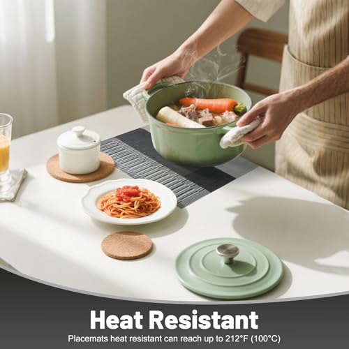 Placemats Set of 6，Non-Slip PVC Weave Table Mats Easy to Clean，Heat Resistant Place Mats for Kitchen Dining Table Decoration Indoor Outdoor，Black Gray - color: Black Gray