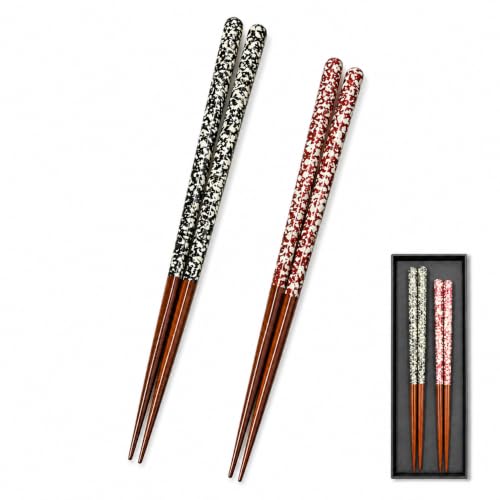 Premium Japanese Chopsticks Set for 2 [Made in Japan] Reusable Wooden Chopsticks with Elegant Iridescent Inlay Traditional Lacquered Finish D (Stella Shine 2prs (MK062)) - color: Stella Shine 2prs (MK062)