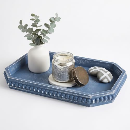 Hrastany Blue Wood Decorative Tray, Coffee Table Tray for Ottoman - color: Whitewashed2-z8, size: 15.7" x 10.2" x 1.6"