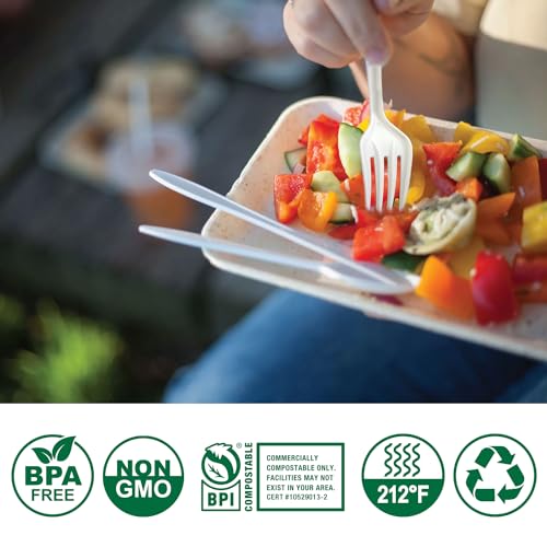 100% Compostable No Plastic Utensils - Heavy Duty Eco-Friendly Flatware for Lounge, Party, Wedding, BBQ, Picnic, Camping [Utensils Set, 360 Count] - size: Utensils Set 6.1-7IN