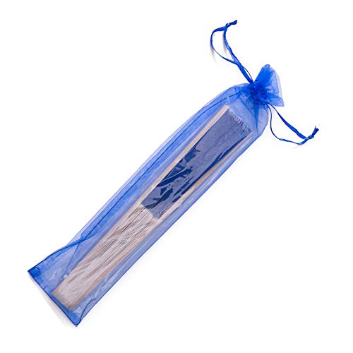 24pcs Imitated Silk Hand Fan Imitated Silk Fabric Bamboo Handheld Folded Fan Bridal Dancing Props Church Wedding Party Favors with Organza Bags (Royal Blue) - color: Royal Blue