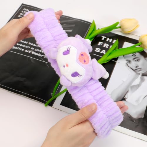 PERFECTSIGHT Kawaii Headband for Spa, Makeup, Washing Face, Party - 2 Pack Cute Hair Band for Shower Beauty Skincare, Soft Facial Headbands for Girls and Women (Purple+Blue) - color: Purple+Blue