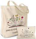 Miss Adola Canvas Tote Bag with Matching Makeup Pouch - color: Books Blossoms
