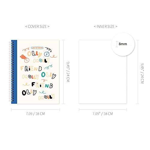Monolike Spiral School Notebook, Olly Molly A 4P SET - 7.09 x 9.45inch, 98 Page, Academic Line Notebook - color: Olly Molly Line A