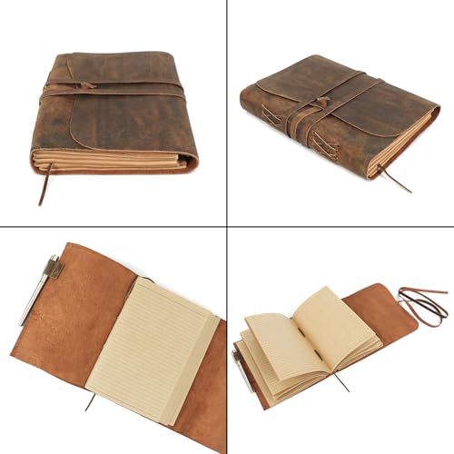 ELIZO Leather Journal Notebook Leather Bound Journal for Men Lined Writing Journals for Women, Small Travel Journal Diary Pen Gift Set (7x9) - size: 7X9 (Strap Closure)
