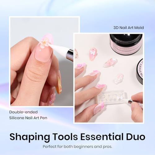 Beetles 3D Nail Art Brushes, Dual-ended Silicone Manicure Tool Gold Chrome - color: Silver White-2
