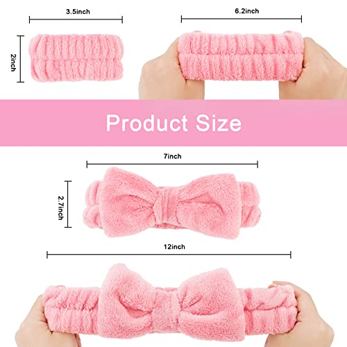 CIEHER 12 PCS Makeup Headband for Women Wrist Washband Scrunchies Cuffs for Washing Face, Soft Bow Hair Band Matching Wristbands, Spa Headband Coral Fleece Bow Headbands for Girls - color: Black, Grey, Light Coffee, Pink
