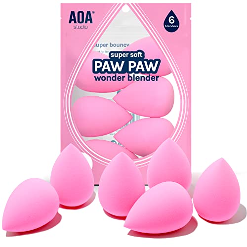 AOA Studio Collection makeup Sponge Set Latex Free and High-definition Set of 6 makeup Wonder blender For Powder Cream and Liquid, Super Soft Wonder Beauty Cosmetic - size: 6 Count (Pack of 1)