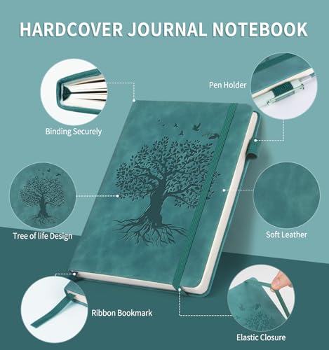 Lined Journal Notebook for Women Men, B5 Hardcover Leather Journals - color: A-Tree-Sea Green, size: 1 Pack-B5（7"×10"）