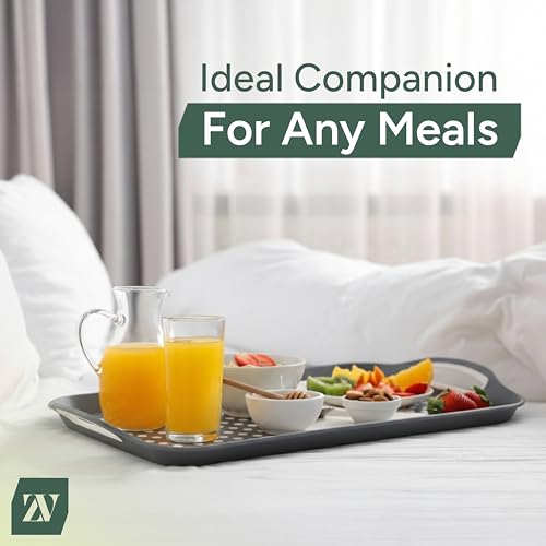 Zuvo Anti-Slip Food Serving Tray with Handles (Set of 2) – BPA-Free Plastic, Lightweight & Durable – Non-Slip Couch Trays for Eating & Drinks (Grey) - color: Gray