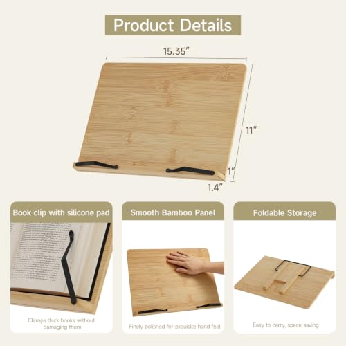 Cook Book Stand,Adjustable Height Book Holder for Reading Hands Free - size: L-15.4*11 inches