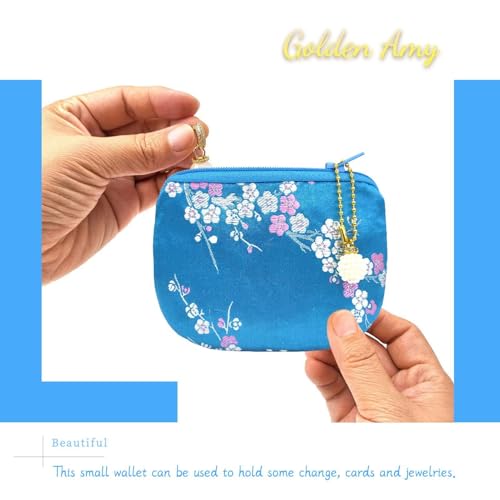 Handmade Women Coin Purse Brocade Rosary Bag Silk Jewelry Pouch Zipper Wallet - LightBlueV1 - color: LightBlueV1