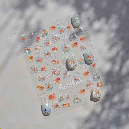 5D Embossed Under The Sea Stickers for Nail Art Jelly Fish Self-Adhesive Nail Art Decals for Women Nail Supplies Art Design Stickers (to4879) - style: to4879