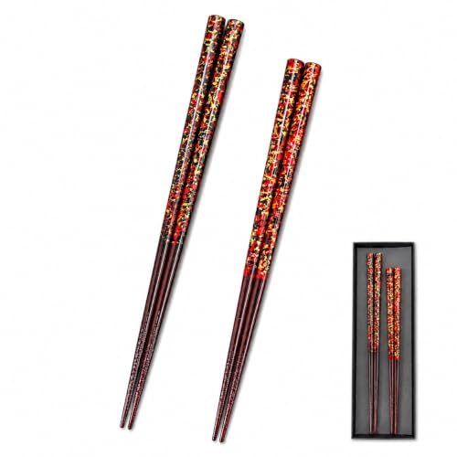 Premium Japanese Chopsticks Set for 2 [Made in Japan] Reusable Wooden Chopsticks with Elegant Iridescent Inlay Traditional Lacquered Finish D (Bold Black 2prs (MK063)) - color: Bold Black 2prs (MK063)