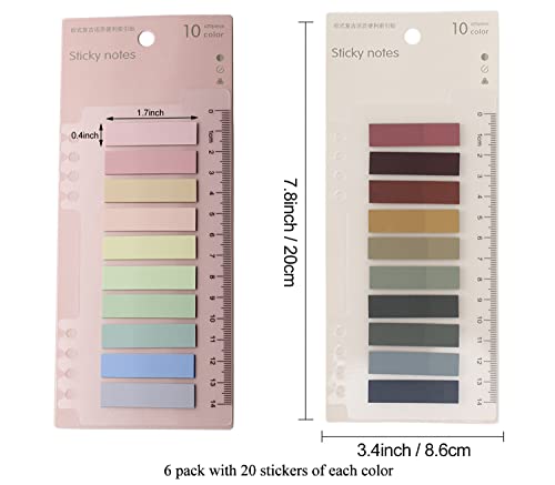 1200 Pcs Morandi Sticky Tabs, Book Tabs for Annotating Books, 60 Colors Aesthetic Index Tabs, Writable Page Markers Flags with Ruler for Notebooks - style: 6 Pack 1200pcs