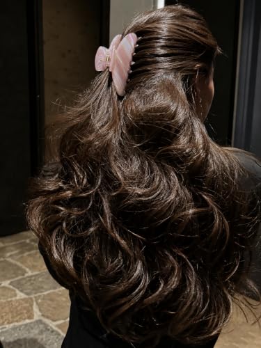 Luxury whitepink Hair Claw Clip Premium Acetate Strong Hold 4 Inch - color: Light white