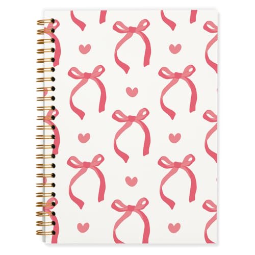 QUICQOD Red Bow Coquette Spiral Notebook Journal for Teen Girls 5.5x8.3 - color: Red