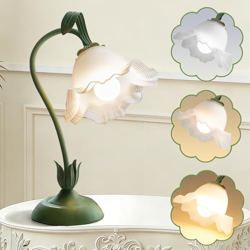 Green Flower Table Lamp,Cute Lily Desk Lamp,Vintage LED Reading Light - color: Green