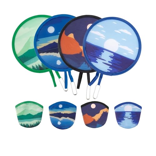 4 Pcs Round Foldable Hand Fans, 4 Styles Handheld Fans Cooling Foldable, Round Japanese Folding Fans Handheld for Indoor Outdoor Travel, Events, Festival, Party Decoration (Scenery) - color: Scenery