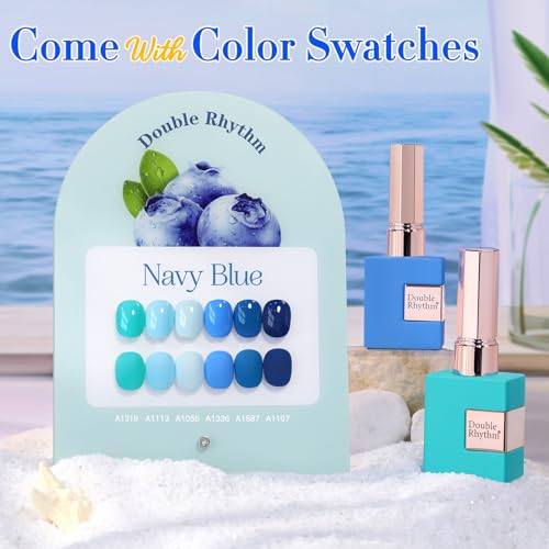 Double Rhythm 6 Pcs 15 ML Gel Polish Set Same Color Same Bottle Soak Off Gel Polish Kit Nail Art Manicure Salon DIY at Home for Women (Light Blue Dark Navy Teal-T6-14) - color: Navy Blue