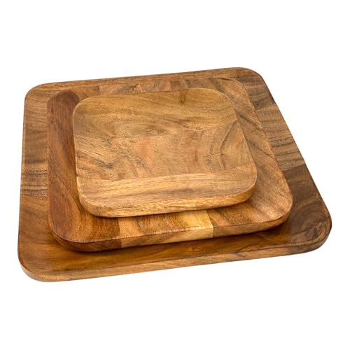 Serving Bowl for Home, Kitchen, Fruits, Salads, Chips, Dip/Multipurpose/Hand Made/Natural Mango Wood/Natural Wood (Square (Set of 3)) - style: Square (Set of 3)