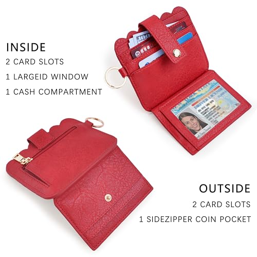 Wristlet Wallet for Women with Keychain – RFID Card Holder Small Wallet Wristlet with Key Ring - color: Red, style: Classic