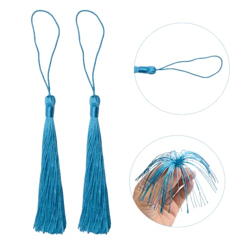 100Pcs 5 Inch Silky Bookmark Tassels for Jewelry, Souvenir (Peacock Blue) - color: Peacock Blue