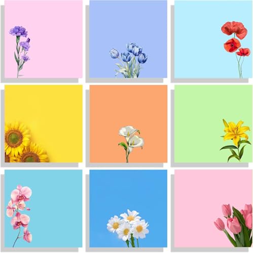 9 Pads Cute Sticky Notes Set, 3" x 3" Flower Self Stick Notepads, Funny Notes Set, Flower Stationery, Kawaii Adhesive Memo Pads, Flower Lover Gifts, Office Decor Desk Accessories, School Supplies - color: 9 Colors Flowers