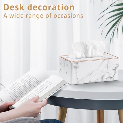PU Leather Tissue Box Cover Rectangle,Marble Facial Tissues Cube Box Holder - color: X-marble