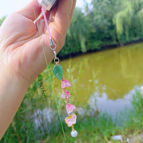 Phone Charms with Lily of the Valley & Butterfly Aesthetic Y2K Cell Phone Charms Strap Accessories for Bag Keychain Airpods Camera Pendants Decor for Women - color: Pink-Lily of the Valley