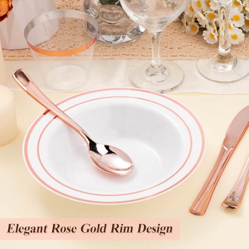 BESTSTAR 100 Pack Disposable Soup Bowls with Rose Gold Rim - color: Rose Gold, size: 100 pack