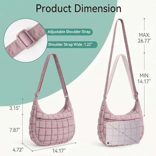 Puffer Crossbody Hobo Bag for Women Nylon Quilted Purse Lightweight Shoulder Handbag with Adjustable Strap - color: 05-purple