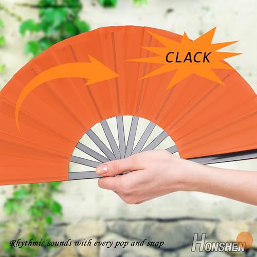 Folding Fan Performance Nylon-Cloth Fan 13 inch (Orange) - color: Orange