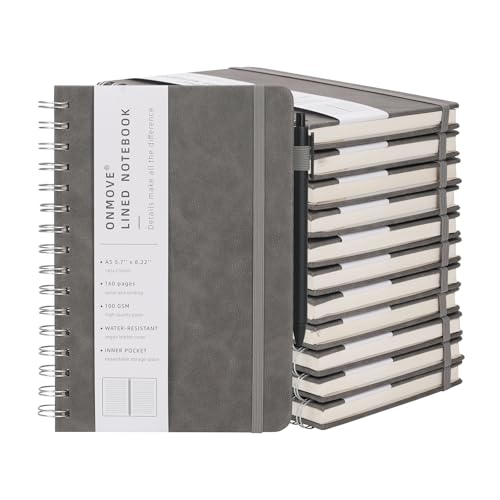 Spiral Notebooks Journal for Women Men 12 Pack Bulk Leather Hardcover with Pen Holder A5 160 Pages 100 GSM Thick Paper for Work School Lined Gray - color: Gray