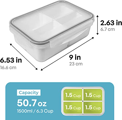 carrotez 4 Compartment Food Container - 6.3 Cup (1500ml) - color: White, size: 4 Compartment (6.3 Cup)