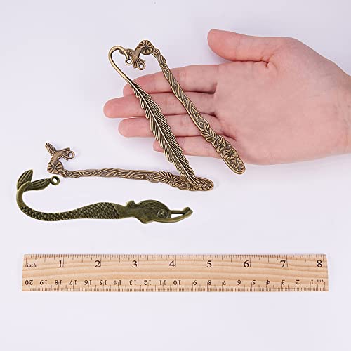 SUNNYCLUE 12pcs Mixed Metal Bookmark Hairpin Stripe Hook Carved Antique Silver Bronze Vintage Jewelry Making Charms for Crafting Teacher's Day Back to School Christmas Craft Gift Bookmarks Book Mark - color: 12pcs Antique Silver Bronze Hook Bookmarks