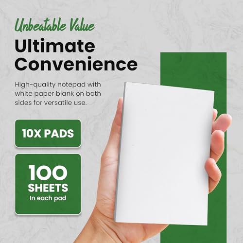 KitchenDine 10 Pack Note Pads 4x6 | 100 Sheets Per Memo Pad | Server Note Pads | Scratch Pads for Writing | White Blank Notepads in Bulk | Small Notepad | Paper Pads for To Do Grocery List - size: 4 x 6