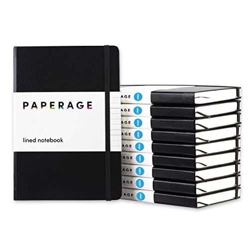 PAPERAGE Lined Journal Notebook, 10 Pack, (Black), 160 Pages, Medium 5.6 in x 8 in - 100 GSM Thick Paper – Hardcover Journaling Notebook for Work, School & Note Taking - color: Black, style: G. Lined-10 Pack