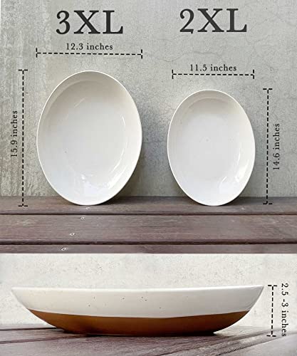 MORA Ceramic Large Serving Bowls- Set of 2 Oval Platters for Entertaining. Modern Kitchen Dishes for Dinner, Fruit, Salad, Turkey, etc. Oven, Dishwasher Safe, 110/80 oz, 16" / 14.6" - Vanilla White - color: Vanilla White, size: 3XL & 2XL