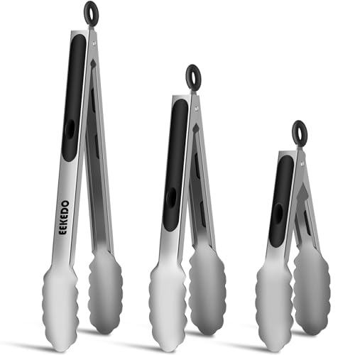Metal Tongs for Cooking, Heat Resistant 600 Degrees - 7", 9" and 12" - size: 7 + 9 + 12 inches