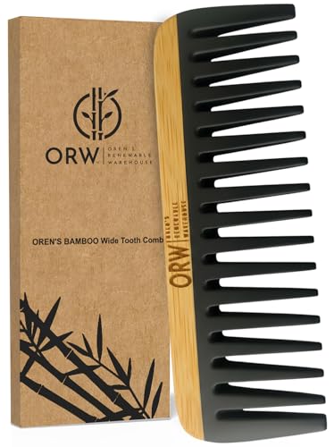 ORW Wide Tooth Comb, Bamboo Detangling Comb for Curly Hair, Wet & Dry Hair